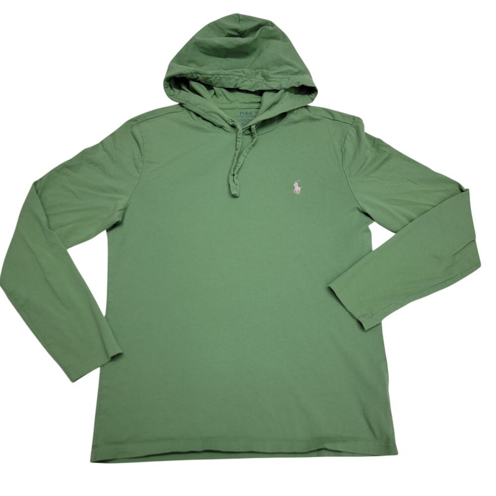 Polo Ralph Lauren Mens Small Green Long Sleeve Lightweight Jersey Hoodie Shirt